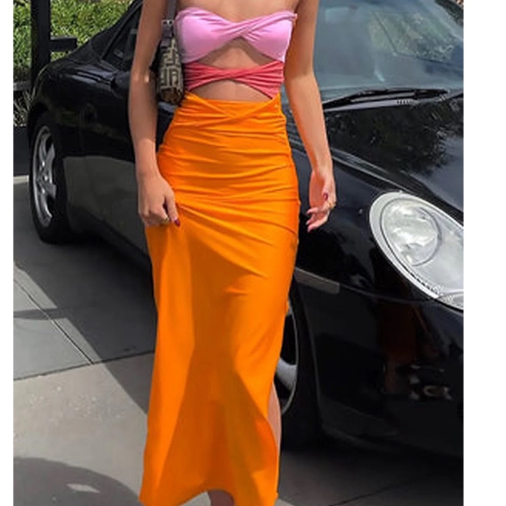 NWT Twist & Tied Pink/Orange Strapless Maxi Dress